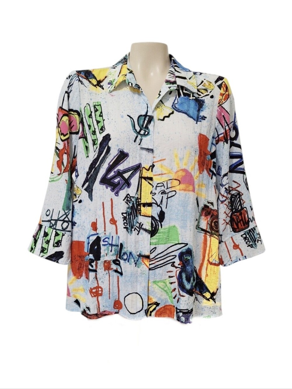 Allie Miles Abstract Graffiti Art Print Blouse 3/4 Sleeve Petite M